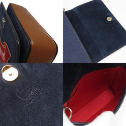 Christian Louboutin Shoulder Bag Canvas Leather Indigo Blue Brown Light Gold Women's w0446i