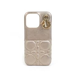 Christian Dior Smartphone Case iPhone14 Pro Lady Leather Gold Women's h30347g