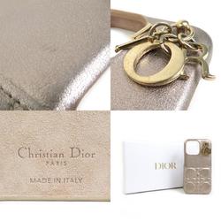 Christian Dior Smartphone Case iPhone14 Pro Lady Leather Gold Women's h30347g