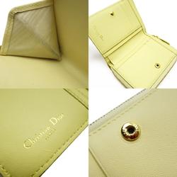 Christian Dior Bi-fold Wallet Cannage Leather Light Yellow Gold Women's w0523j