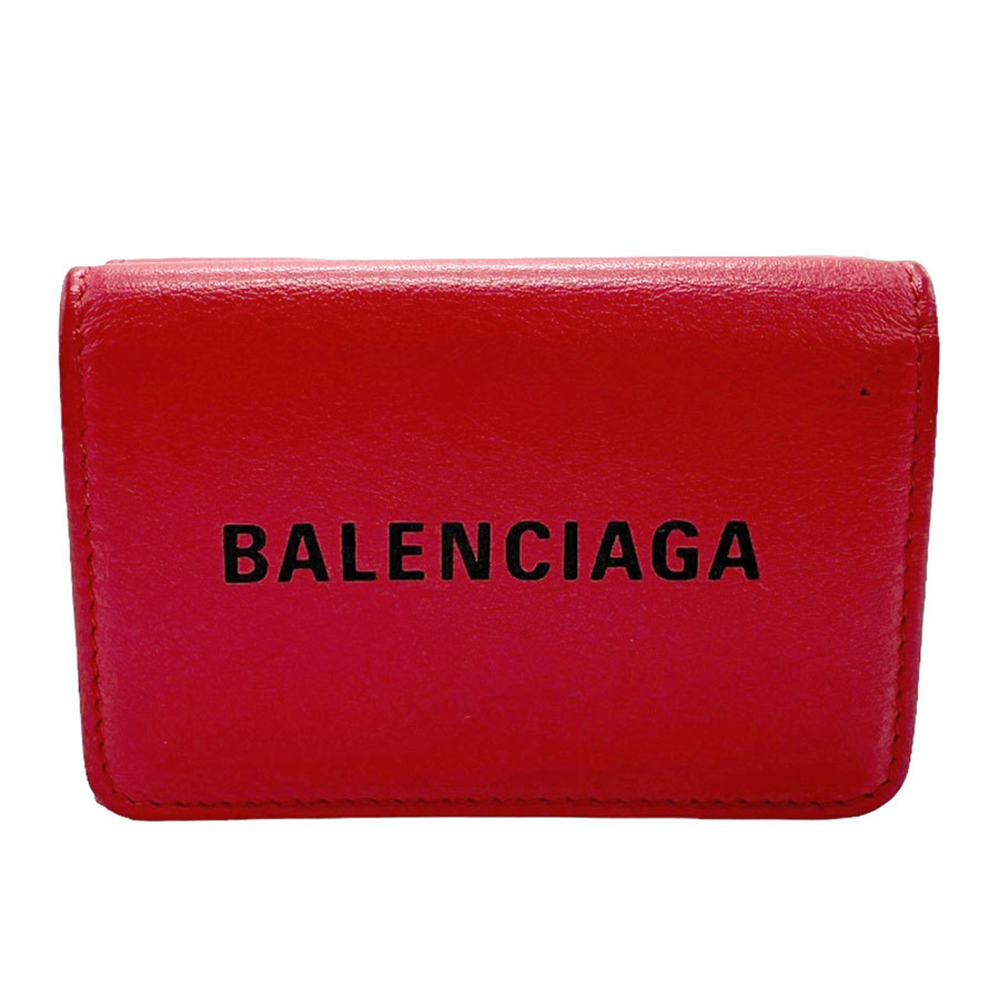 BALENCIAGA Tri-fold Wallet Leather Red Men's Women's z1544