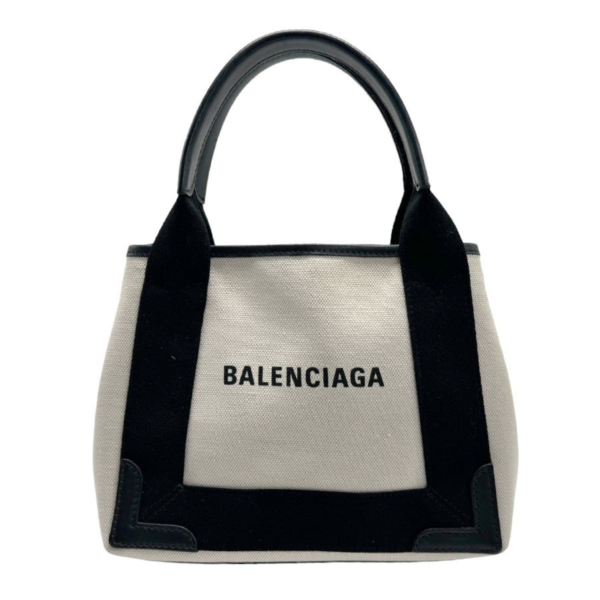 BALENCIAGA Handbag Navy Cabas XS Canvas Leather Black x Ivory Women's 390346 z1535