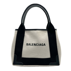 BALENCIAGA Handbag Navy Cabas XS Canvas Leather Black x Ivory Women's 390346 z1535