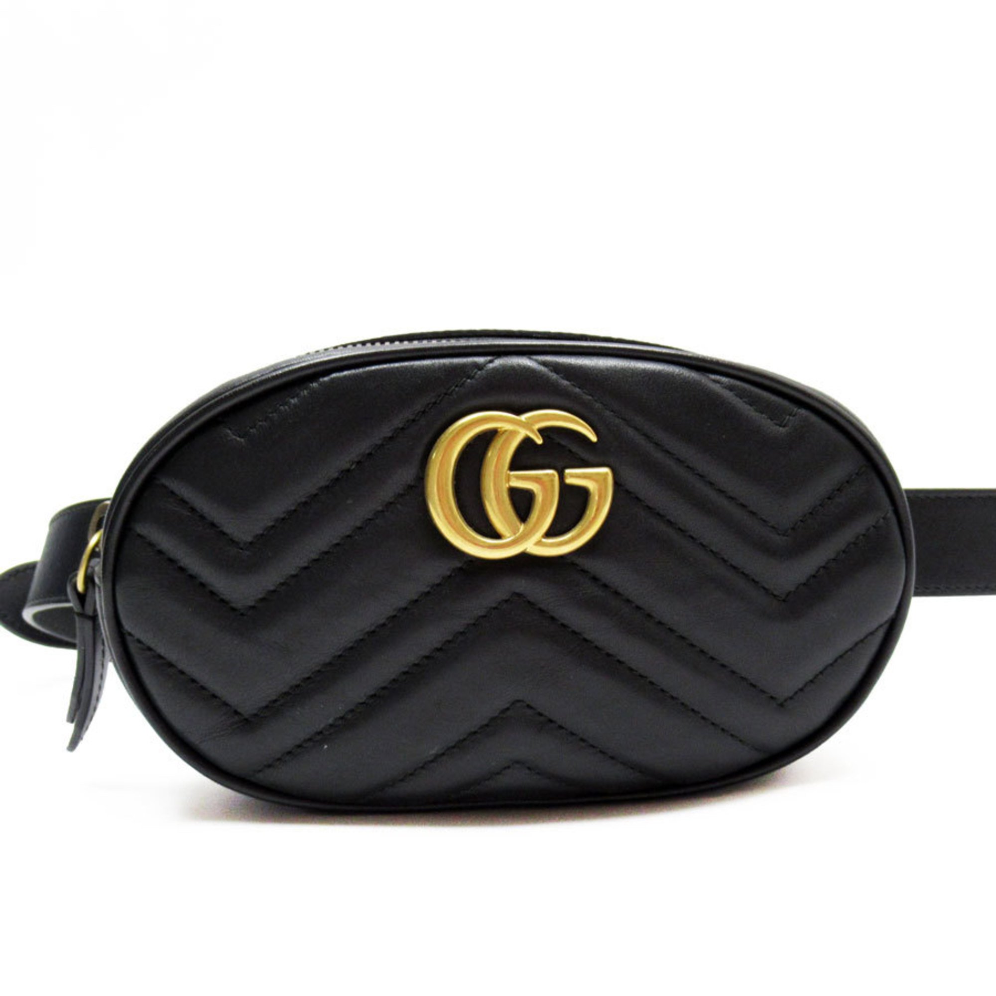 GUCCI Waist bag Belt GG Marmont Leather Black Gold Men Women 476434 w0479i