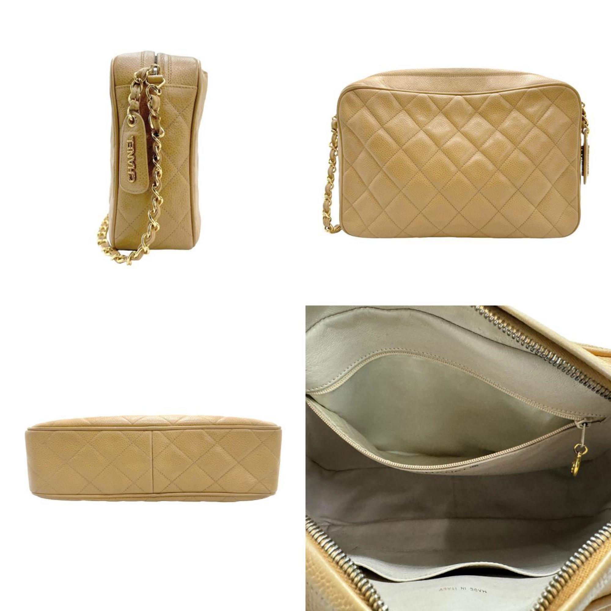 CHANEL Shoulder Bag Matelasse Caviar Leather Metal Beige Gold Women's z1566