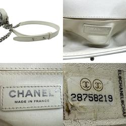CHANEL Shoulder Bag Boy Chanel Leather Sequin White Silver Women's z1545