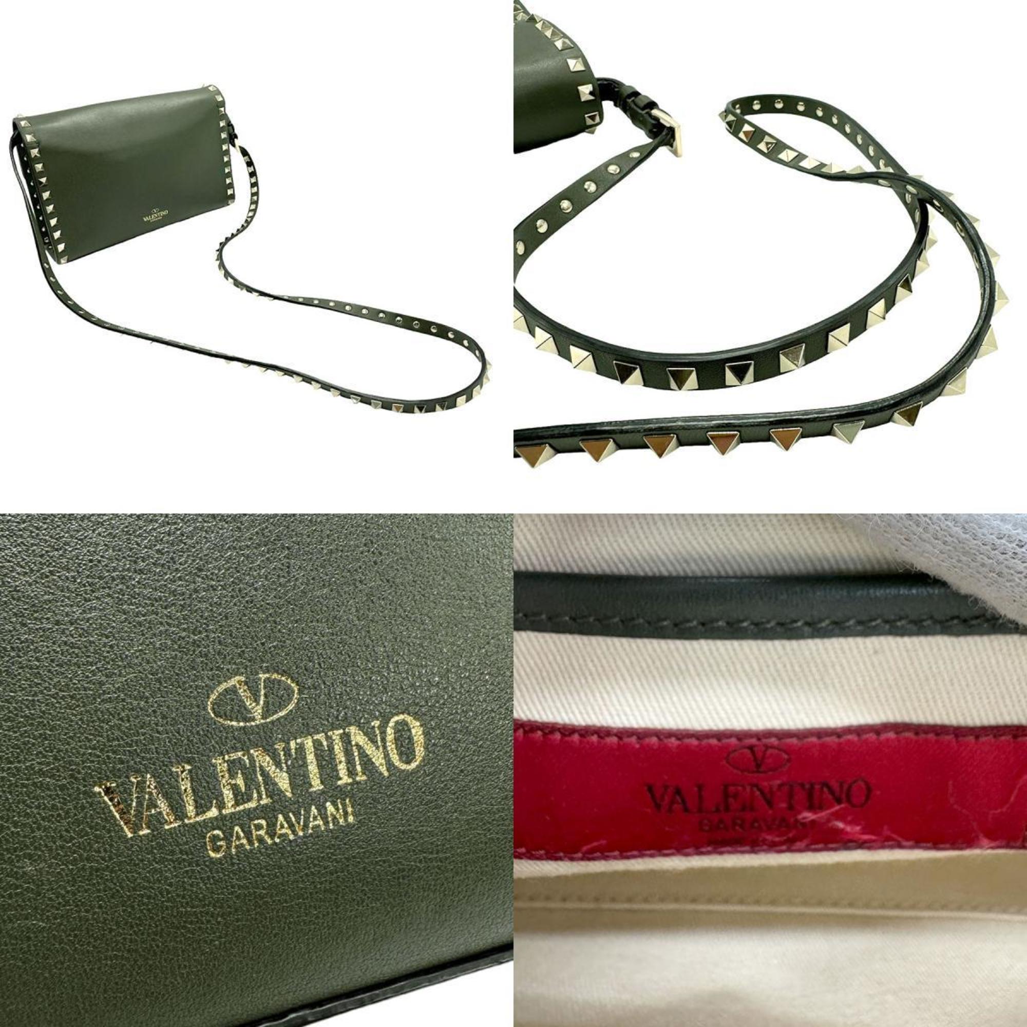 Valentino Garavani shoulder bag rockstud leather metal khaki light gold z1420
