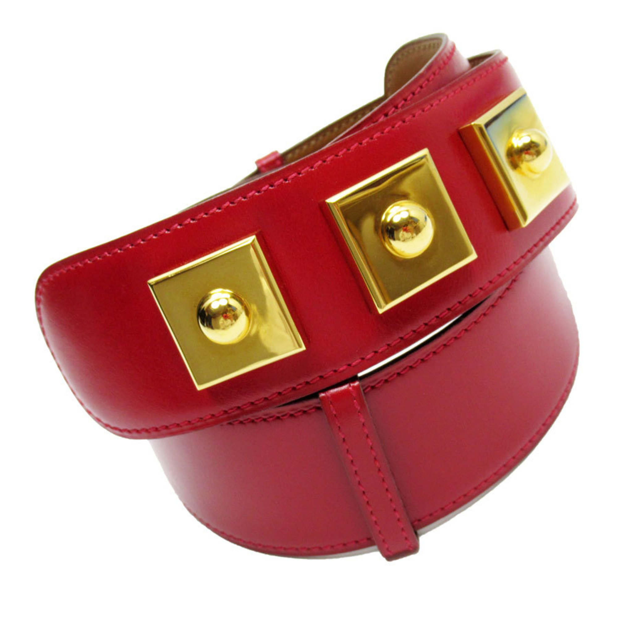 Hermes HERMES belt leather metal red gold ladies w0491a