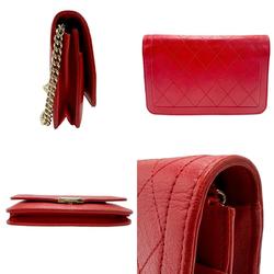 CHANEL Chain Wallet Leather Red Women's z1540