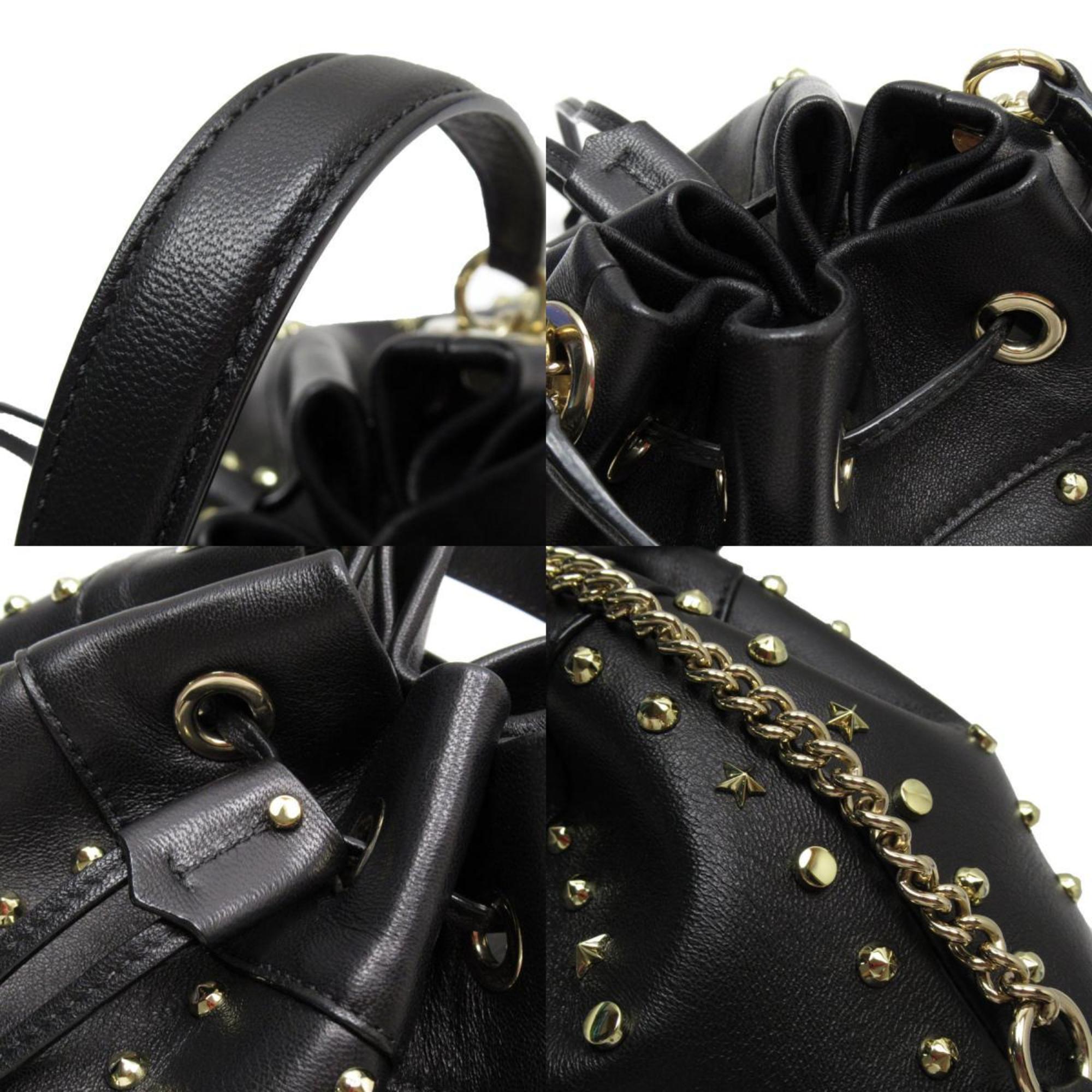 JIMMY CHOO Shoulder Bag Handbag Star Studs Leather Metal Black Gold Women's w0448g