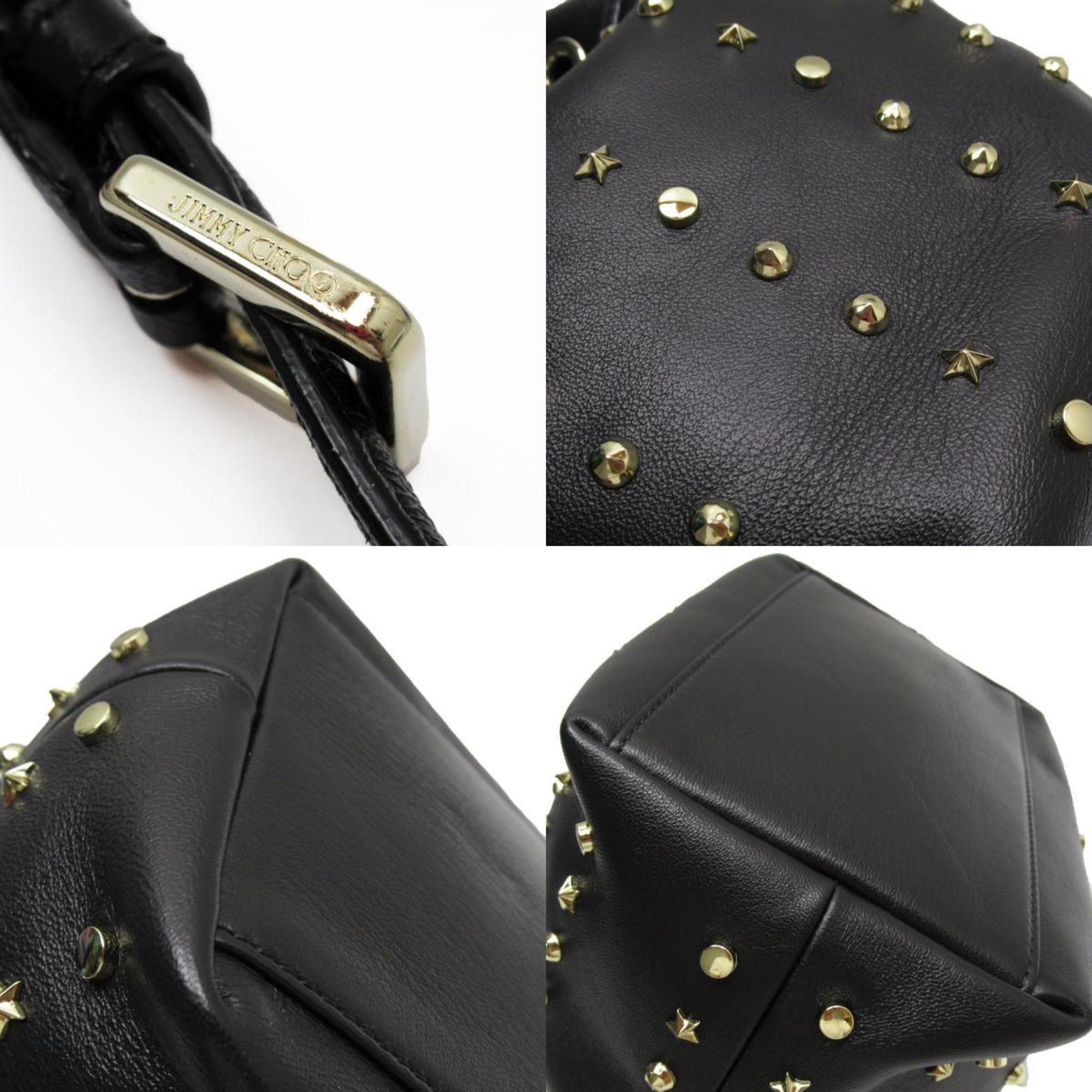 JIMMY CHOO Shoulder Bag Handbag Star Studs Leather Metal Black Gold Women's w0448g