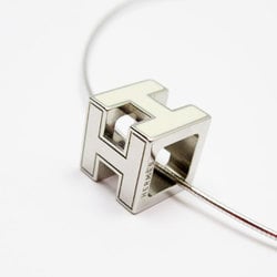Hermes HERMES Necklace H Cube Cage d'Ash Metal Enamel Silver Off-White Women's w0527g