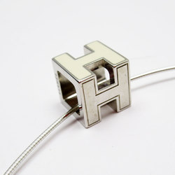 Hermes HERMES Necklace H Cube Cage d'Ash Metal Enamel Silver Off-White Women's w0527g