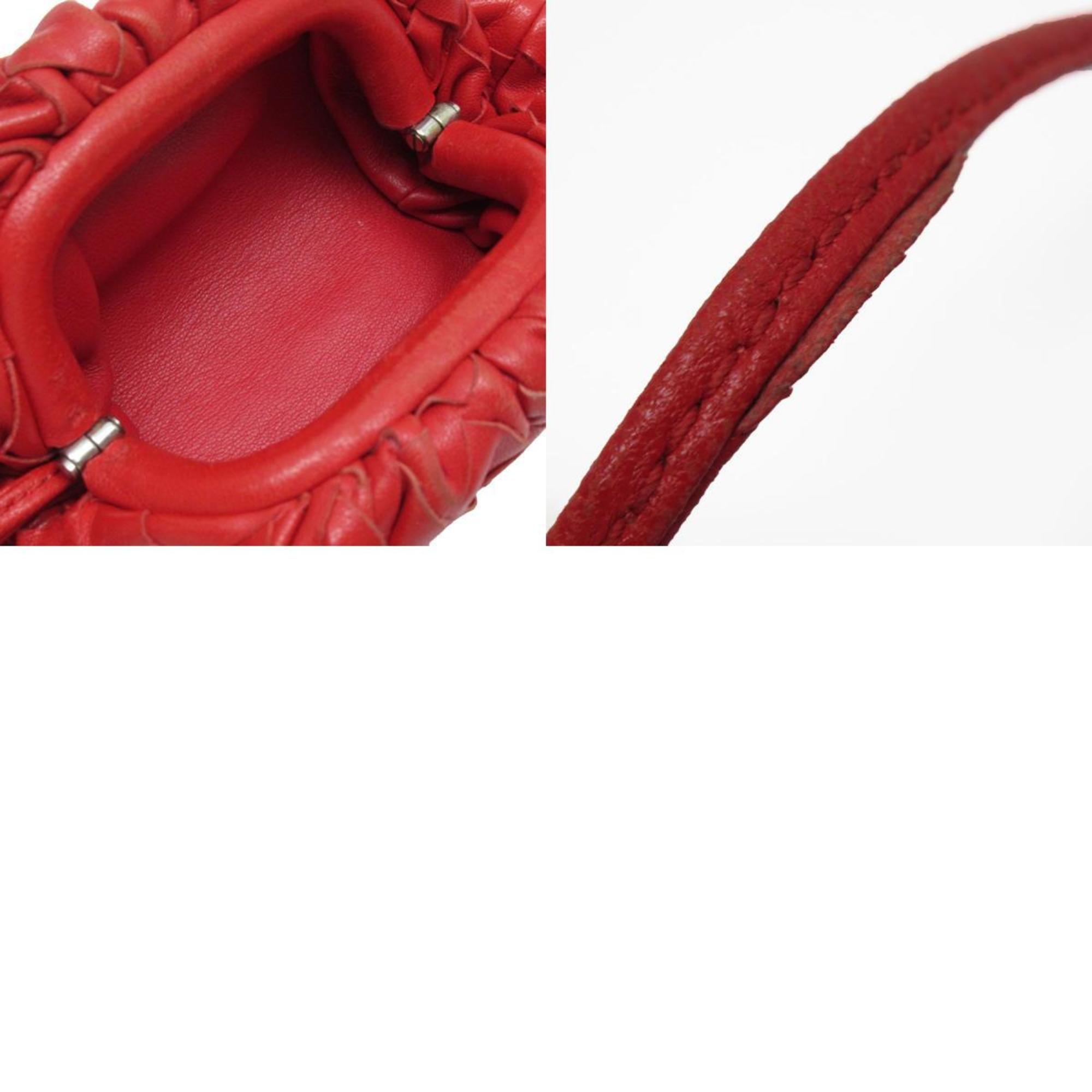 BOTTEGA VENETA pouch neck strap intrecciato leather red ladies w0521f