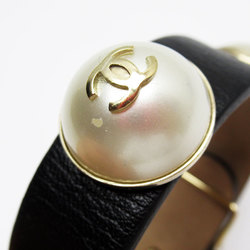 CHANEL Coco Mark Bracelet Leather Faux Pearl Black Off-White Gold Women's w0499f