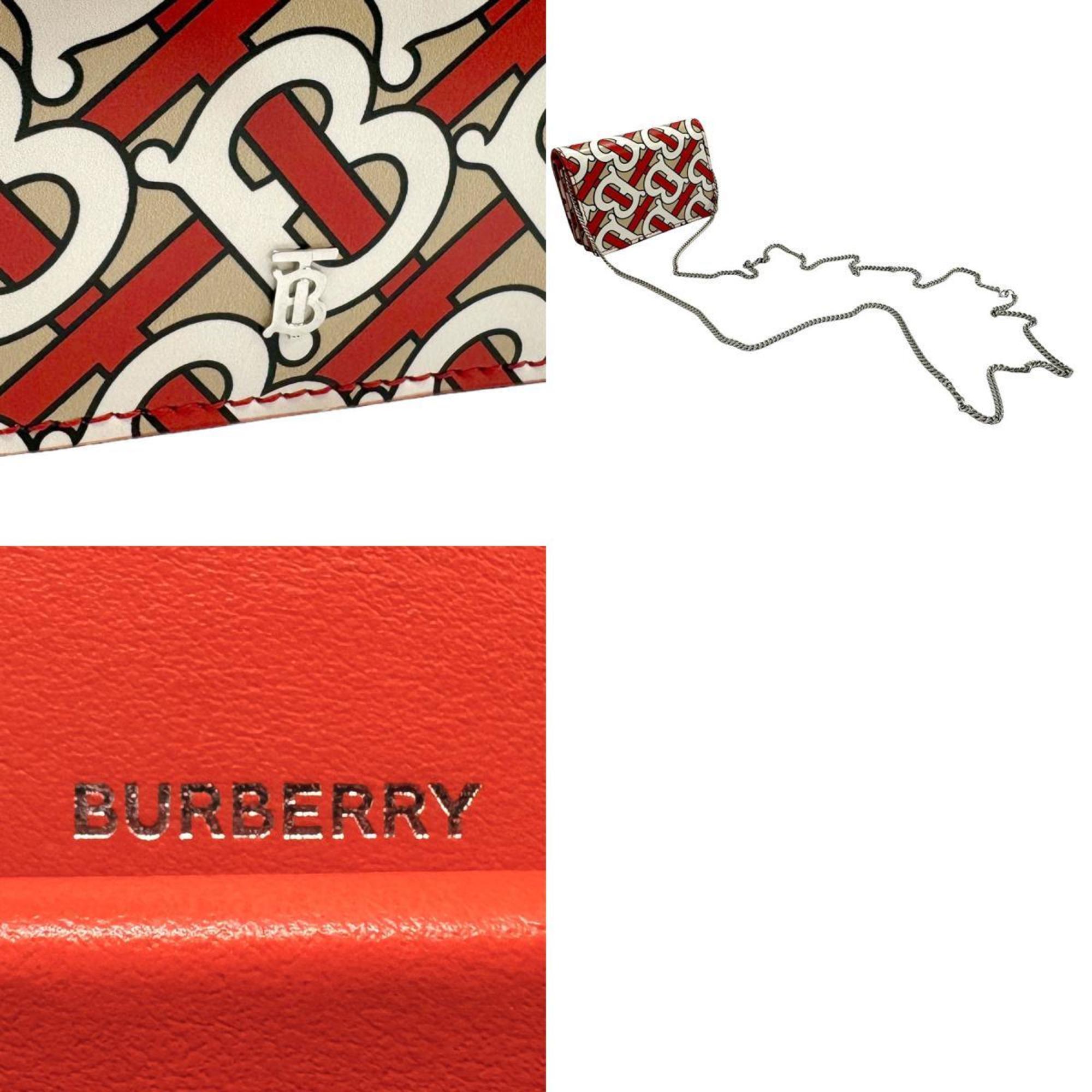 Burberry Wallet/Coin Case Business Card Holder/Card Chain Wallet Leather Beige Off-White Orange Silver Women's z1512