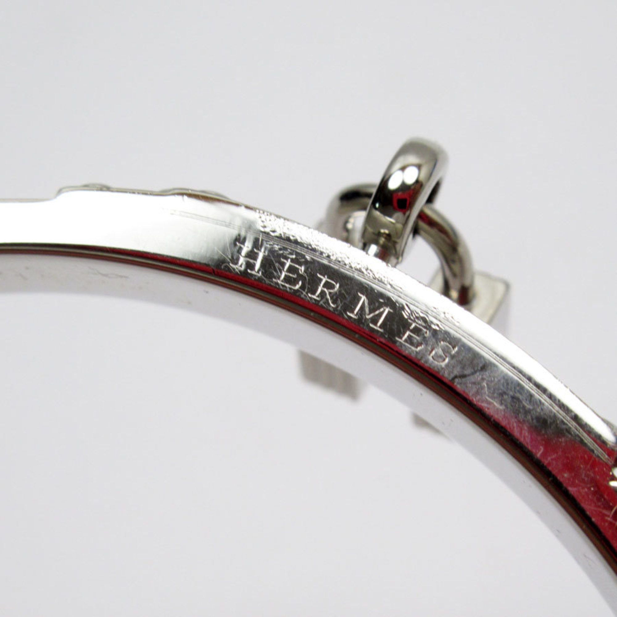 Hermes HERMES Bangle Bracelet H Cadena Charm Metal Leather Silver White Women's w0469g