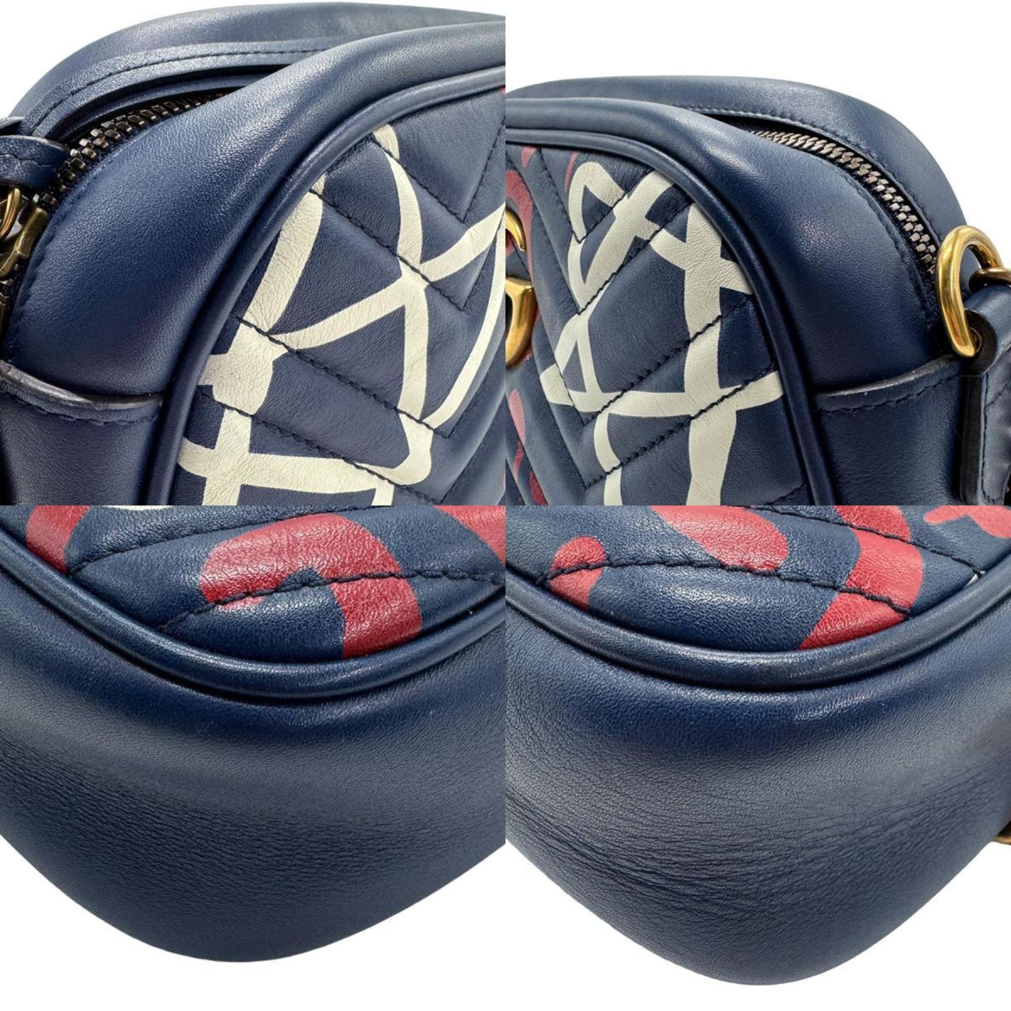 GUCCI Shoulder Bag GG Marmont Leather Navy Red White Gold Women's 447632 z1417