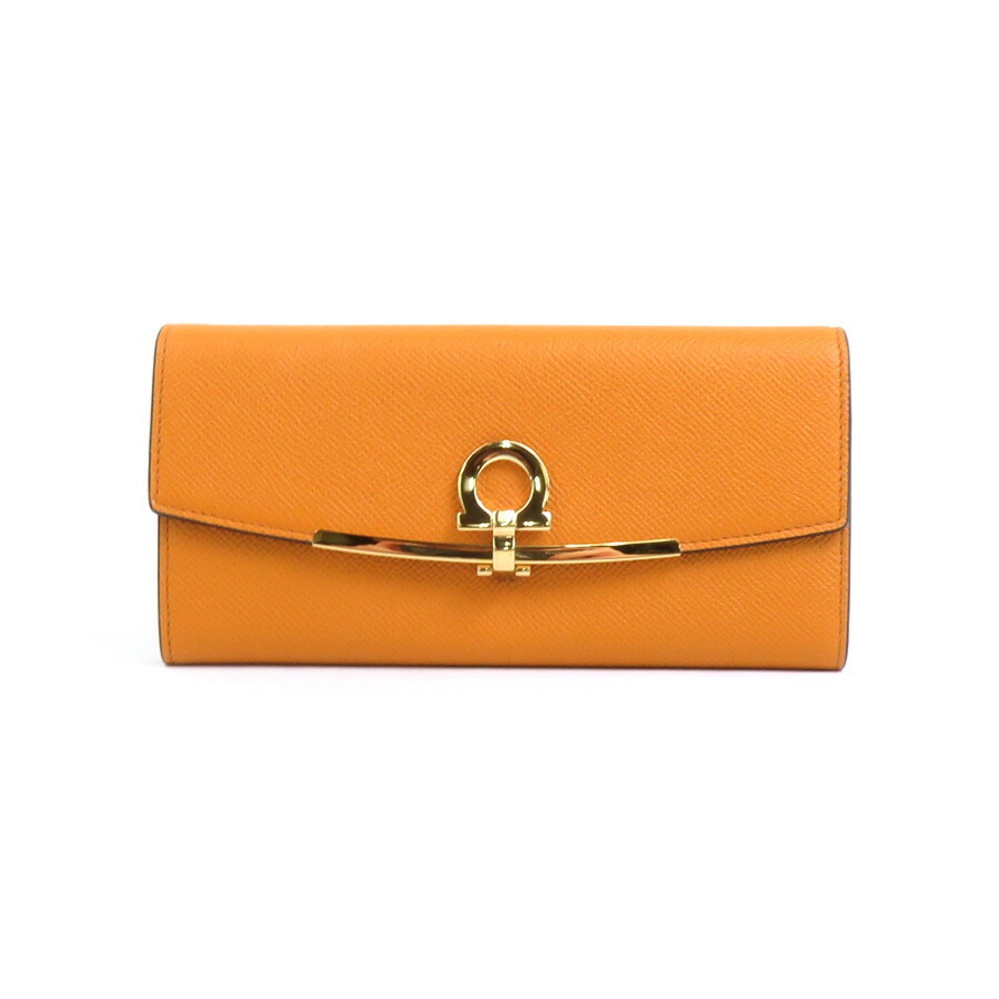 Salvatore Ferragamo Long Wallet Gancini Leather Orange Women's a0356