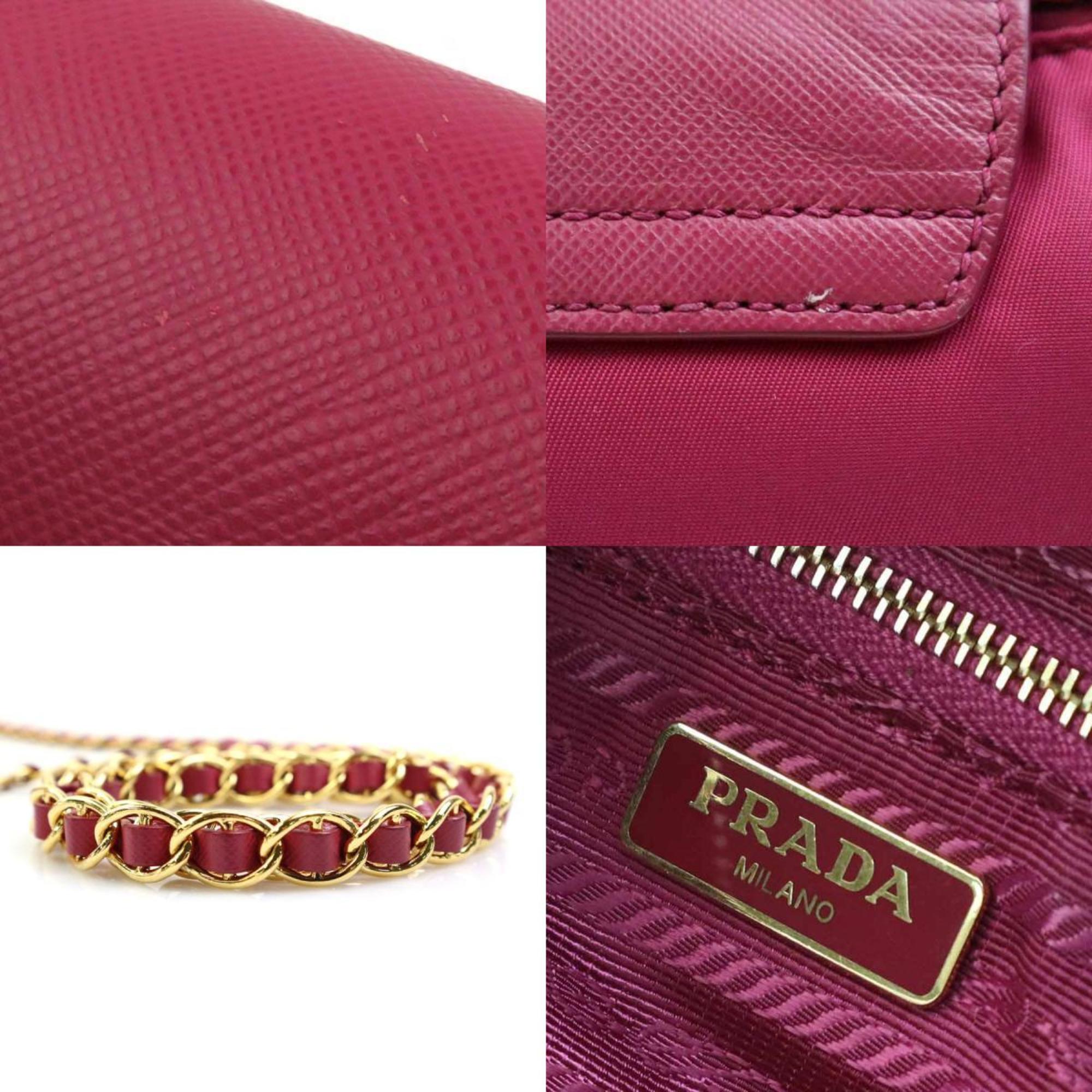 PRADA Shoulder Bag Nylon Leather Magenta Gold Women's e58762k