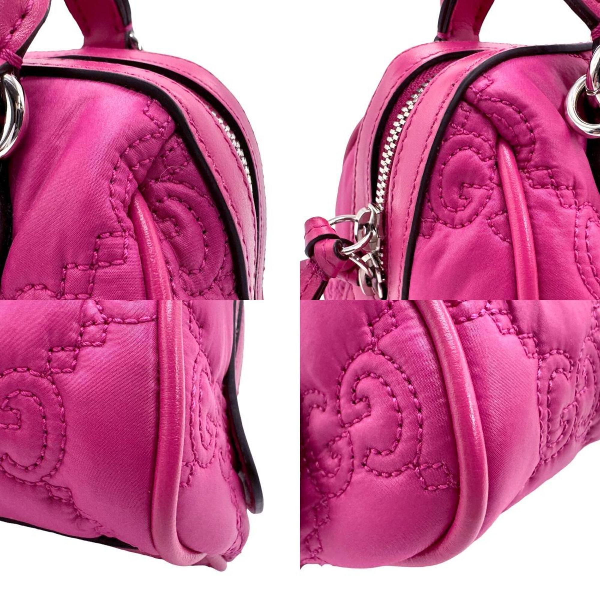 GUCCI Handbag Shoulder Bag 3Way GG Matelasse Nylon Leather Magenta Silver Women's 702251 z1556