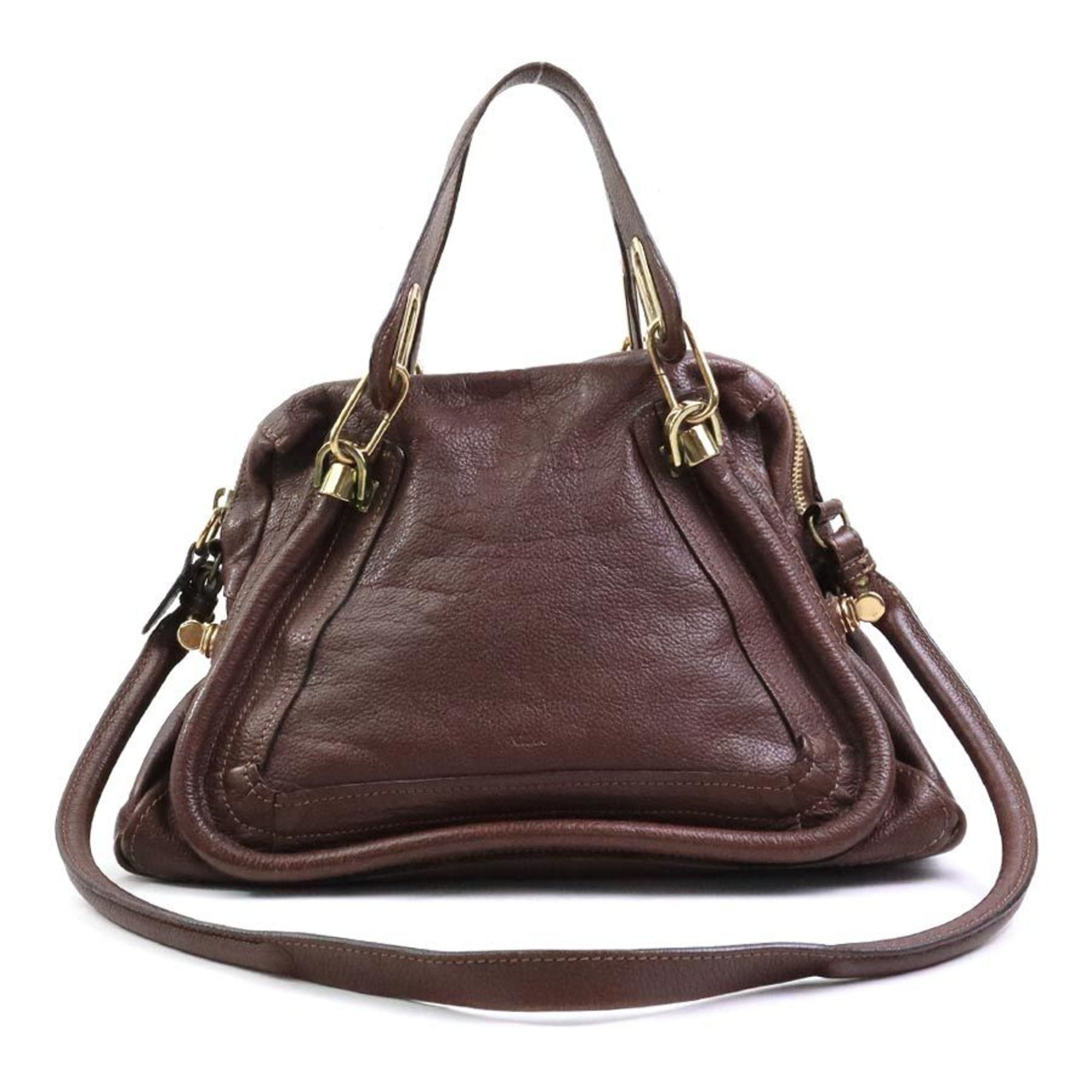 Chloé Chloe handbag shoulder bag Paraty leather brown gold ladies e58758k