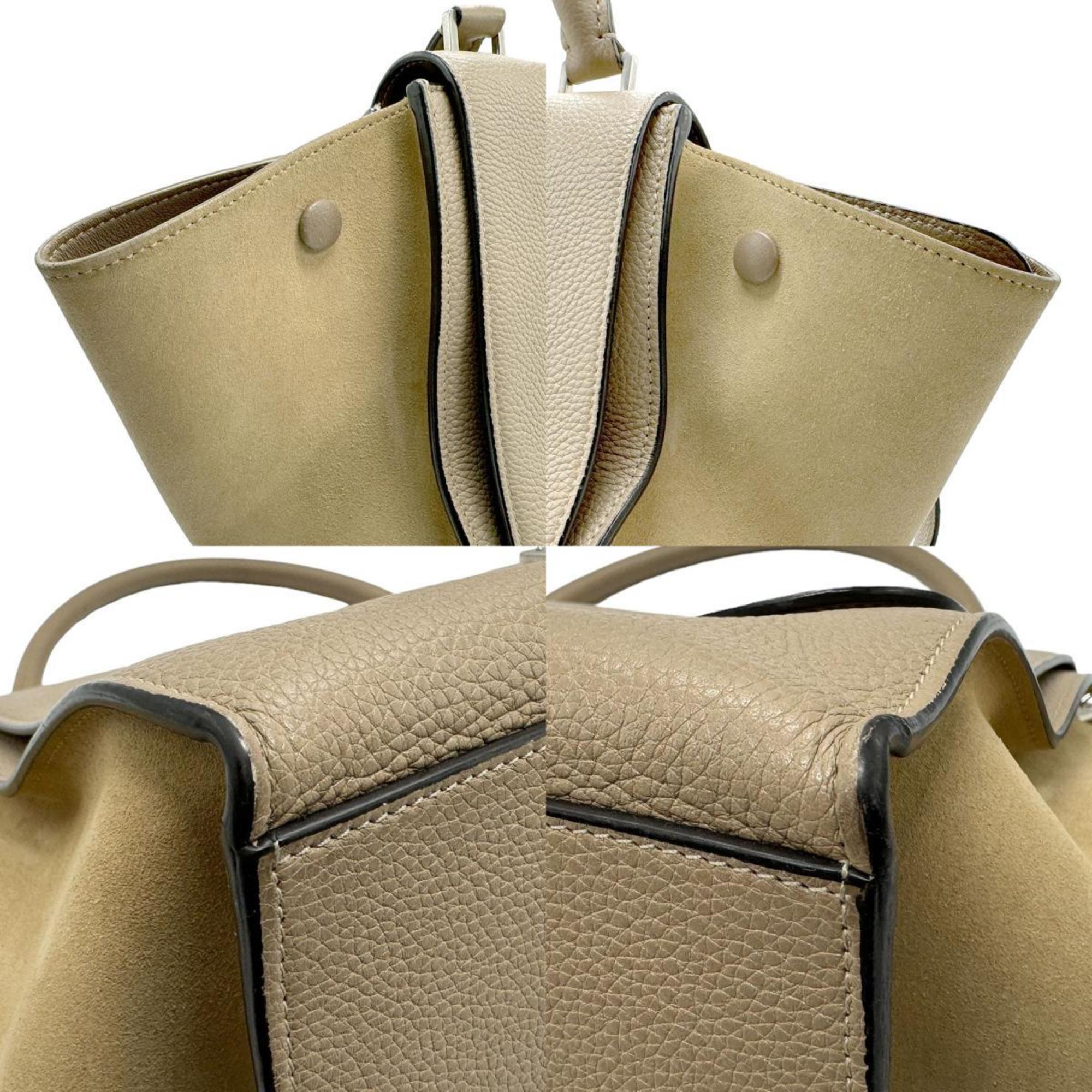 CELINE Shoulder Bag Handbag Trapeze Leather Suede Beige Women's z1526
