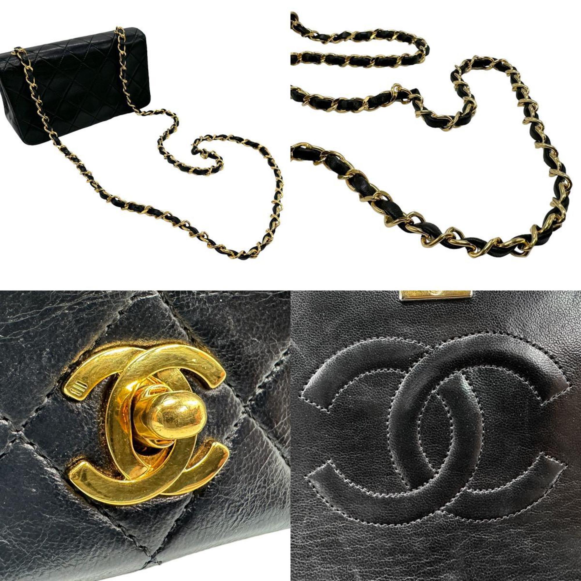 CHANEL Shoulder Bag Matelasse Leather Metal Black Gold Women's z1587