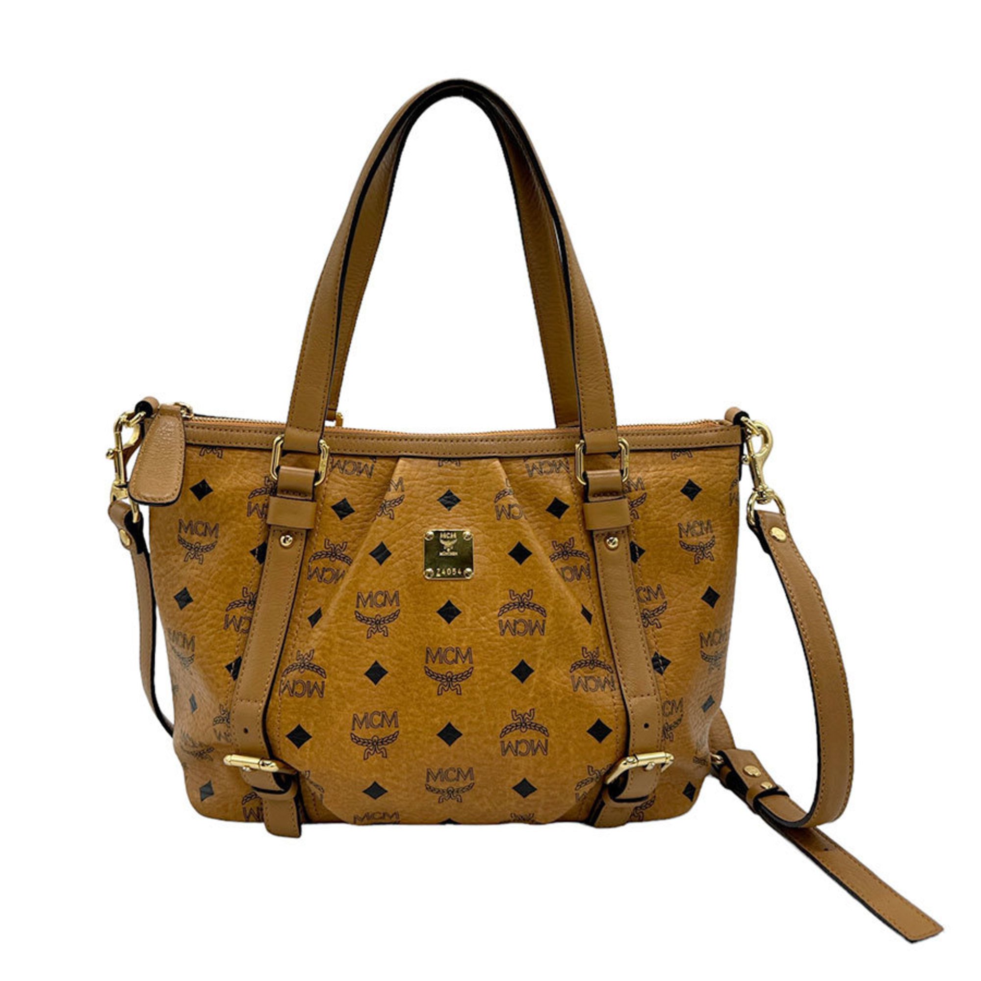 MCM handbag shoulder bag leather brown black gold ladies z1457