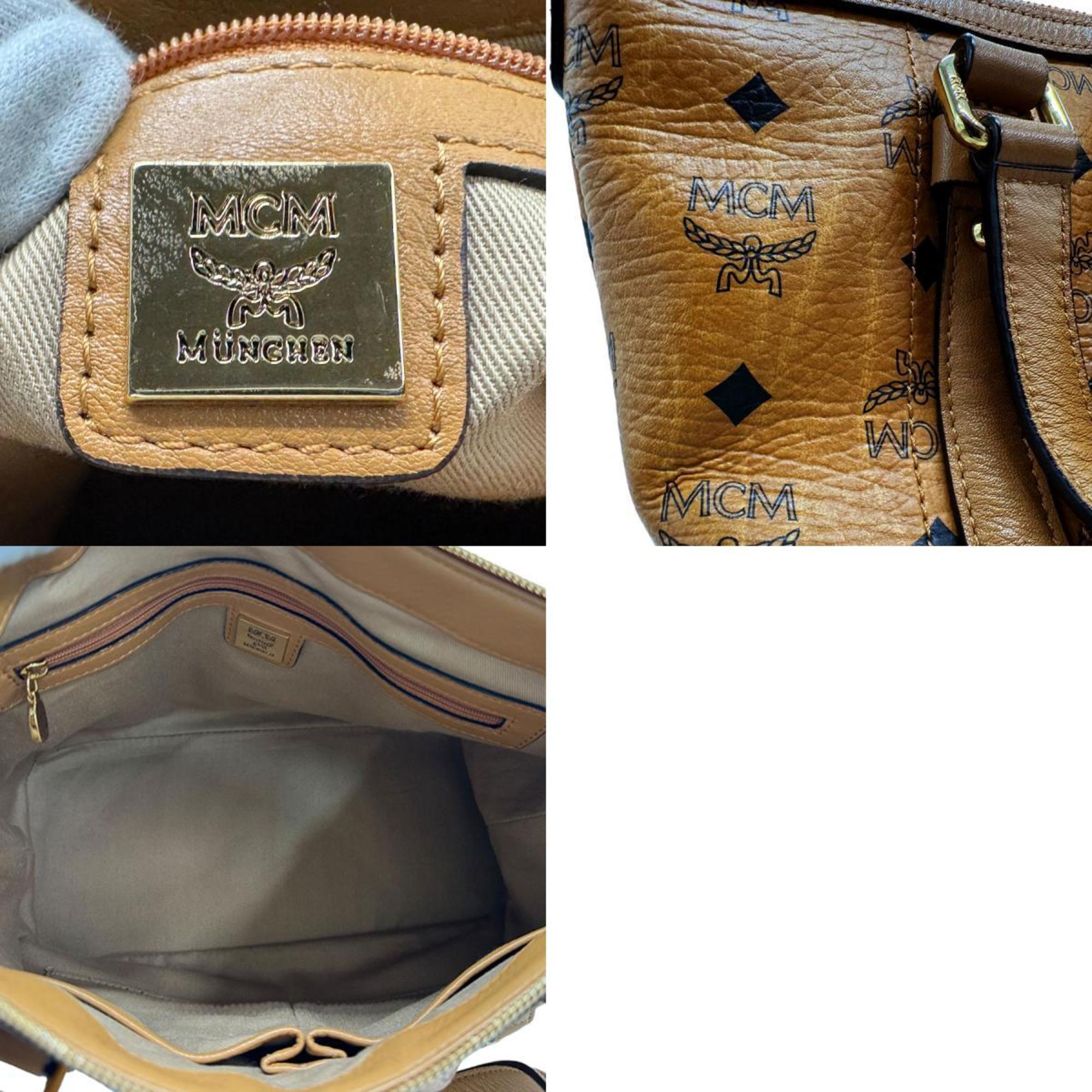 MCM handbag shoulder bag leather brown black gold ladies z1457