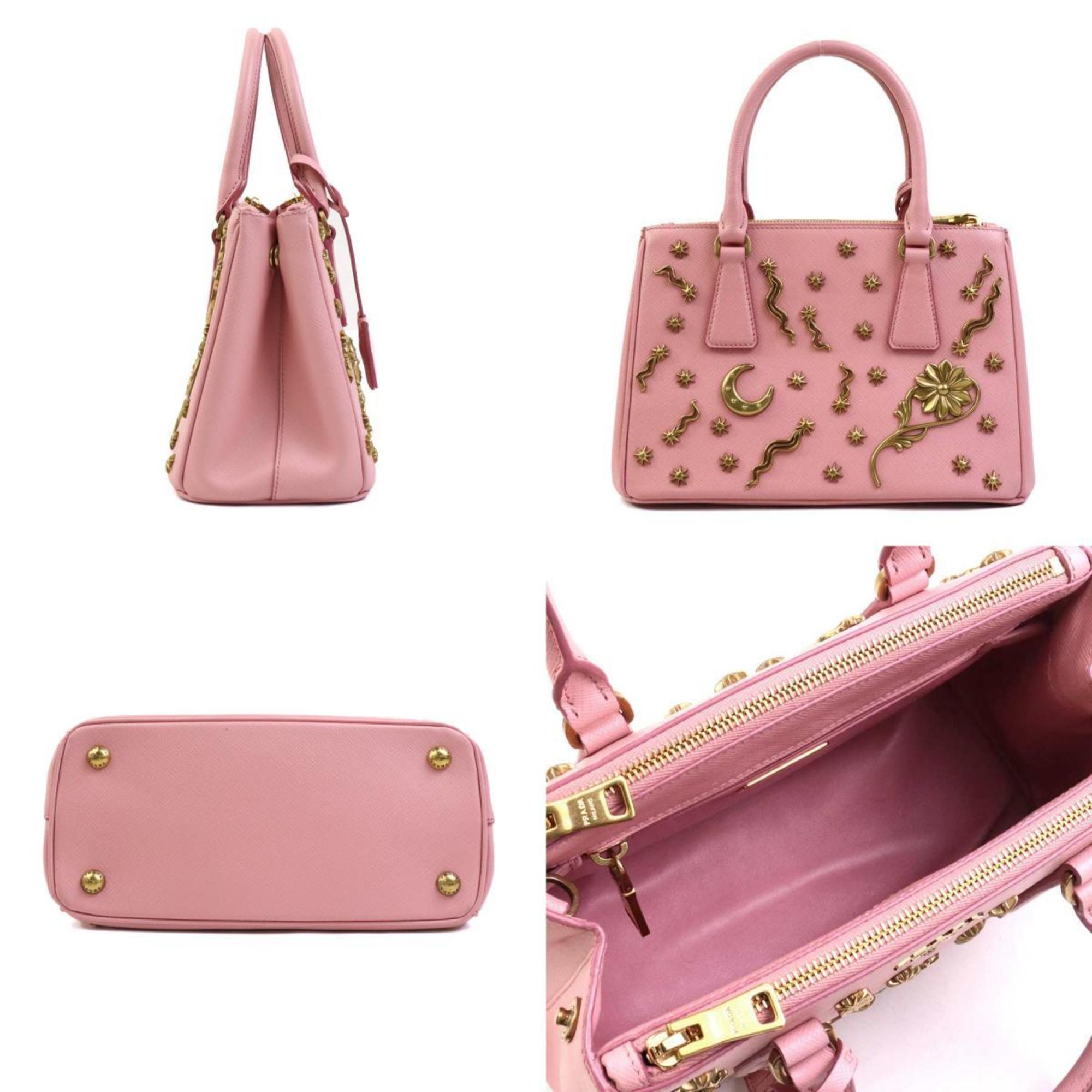 PRADA handbag shoulder bag leather metal pink gold ladies e58761a