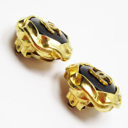 CHANEL Earrings Coco Mark Metal Plastic Gold Black Women's w0466g