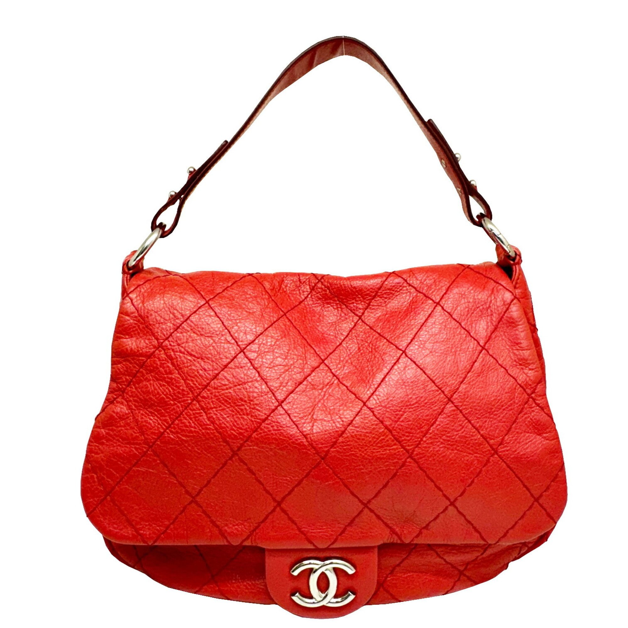 CHANEL Coco Mark Matelasse Shoulder Bag Leather Red 13 Series Women's