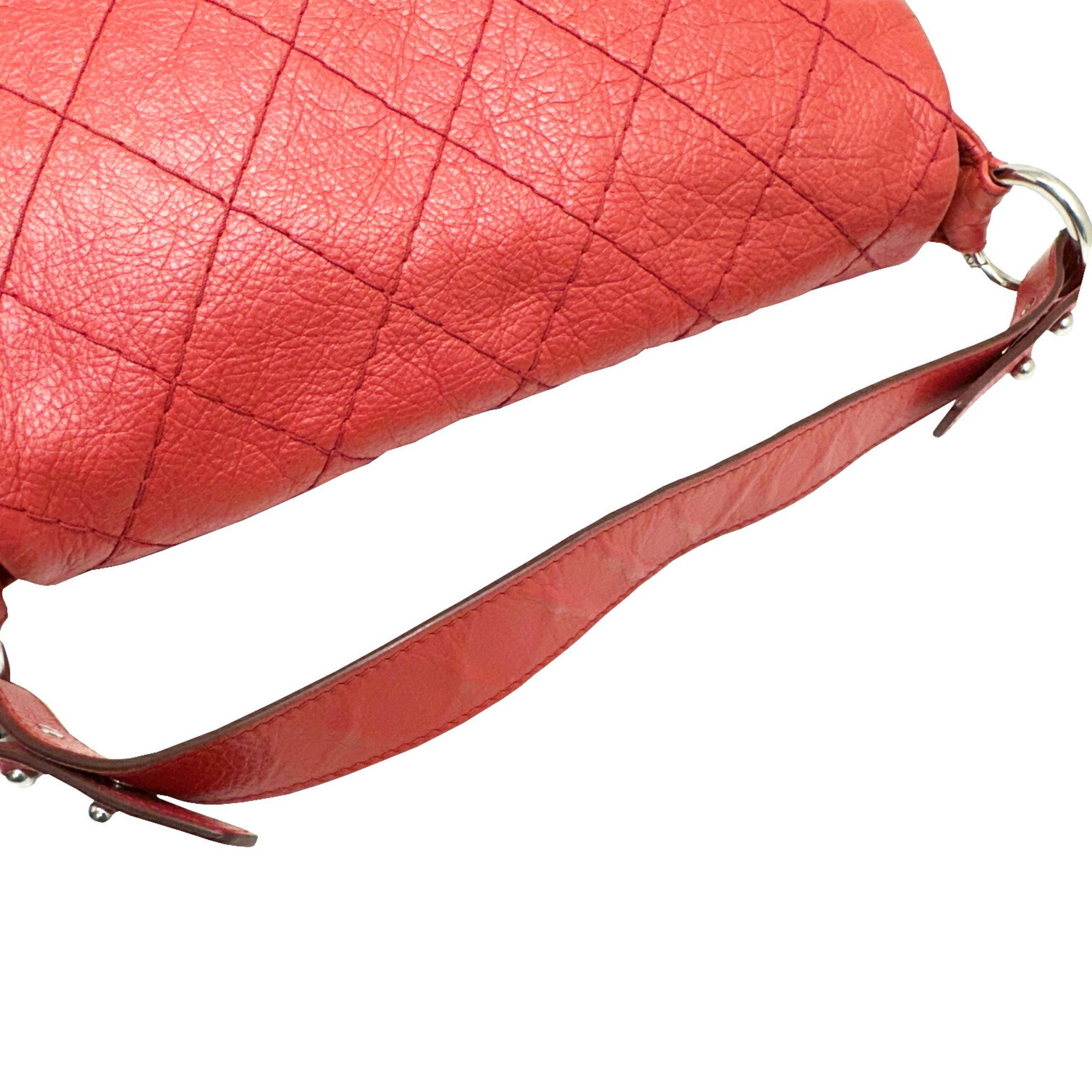 CHANEL Coco Mark Matelasse Shoulder Bag Leather Red 13 Series Women's