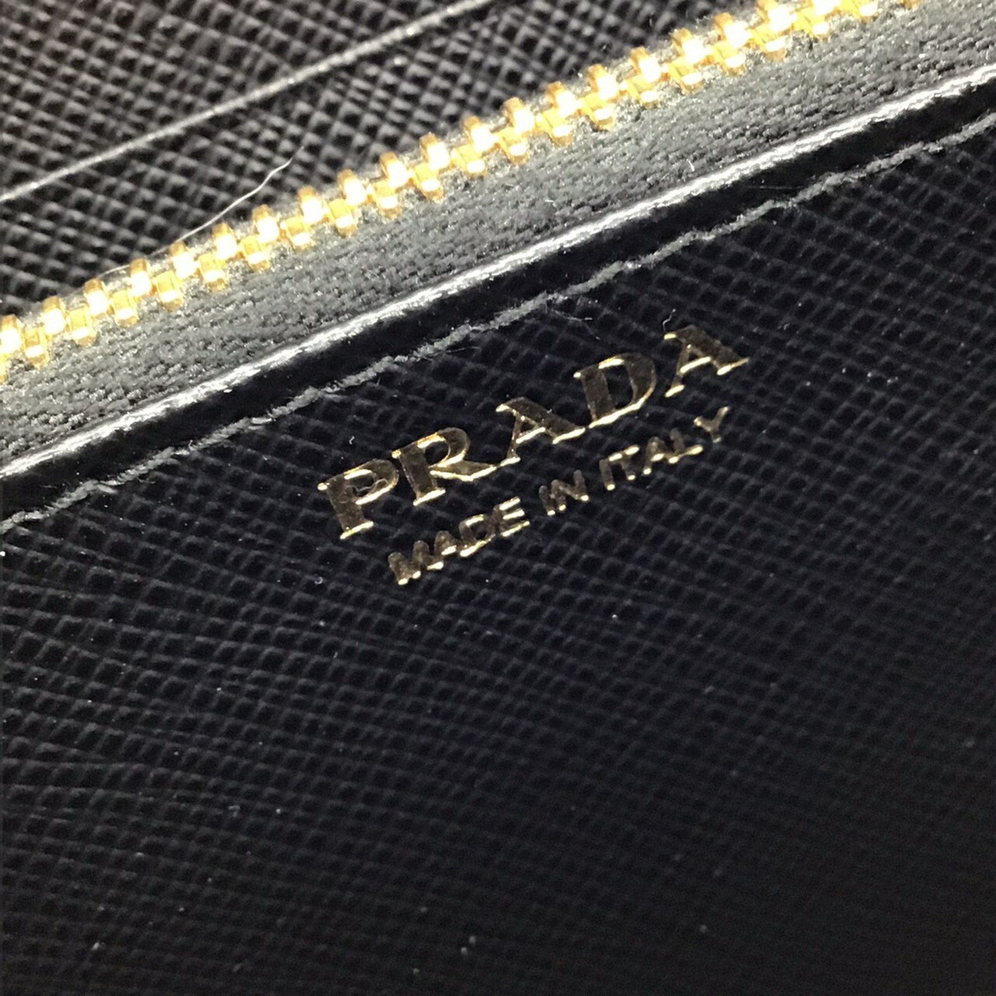PRADA Prada Saffiano Round Zippy Wallet 1ML506 Long Black Gold Zip Leather Goods Women Men