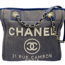 CHANEL Deauville PM Canvas Leather Denim Navy A669939 Shoulder Handbag Tote Bag Women's