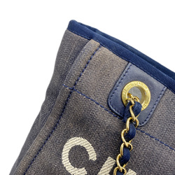 CHANEL Deauville PM Canvas Leather Denim Navy A669939 Shoulder Handbag Tote Bag Women's