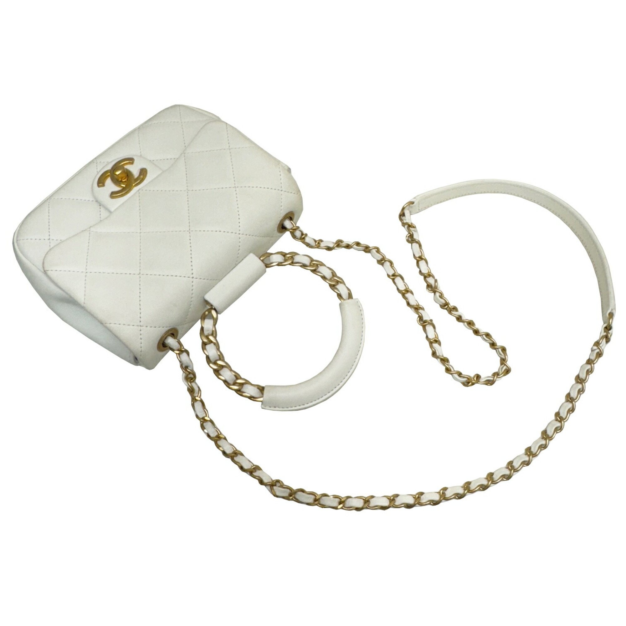 CHANEL Chanel Matelasse Chain Shoulder Circular Lambskin White 29 Series Handbag Bag Women's