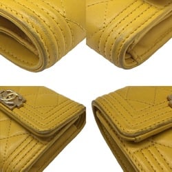 CHANEL Chanel Boy 3-fold wallet Compact Lamb Yellow Matelasse Accessories Leather goods Men's