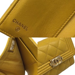 CHANEL Chanel Boy 3-fold wallet Compact Lamb Yellow Matelasse Accessories Leather goods Men's