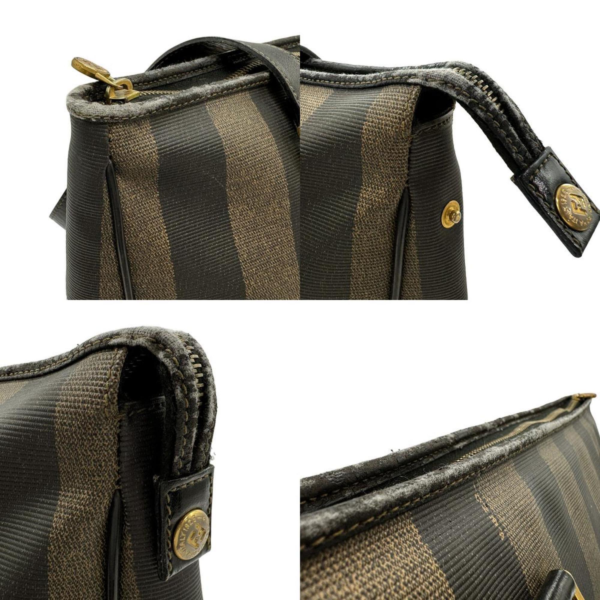 FENDI Shoulder Bag Pecan Coated Canvas Leather Brown x Black Men's Women's z1460