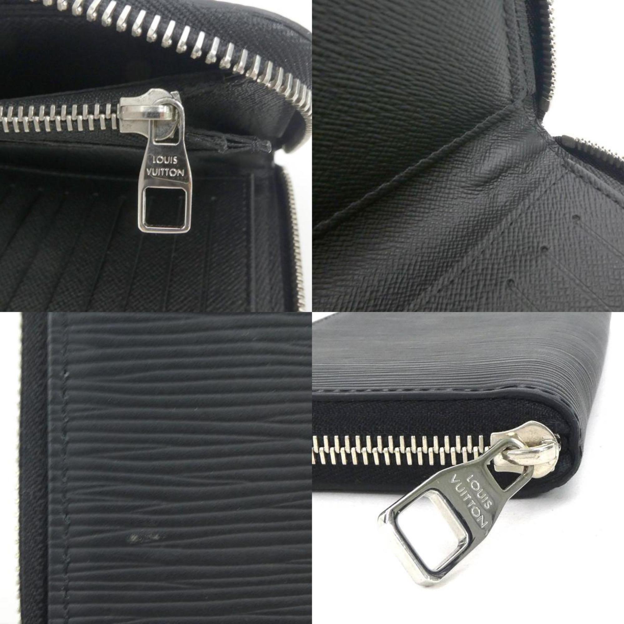 Louis Vuitton LOUIS VUITTON Round Long Wallet Epi Zipper Vertical Leather Noir Men's M60965 h30350f