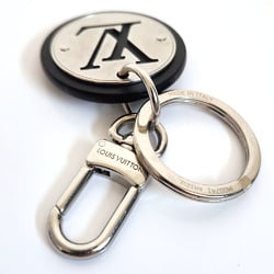 LOUIS VUITTON Keychain LV Circle M00741 Keyring Bag Charm Silver Black Metal Leather Men's Vuitton