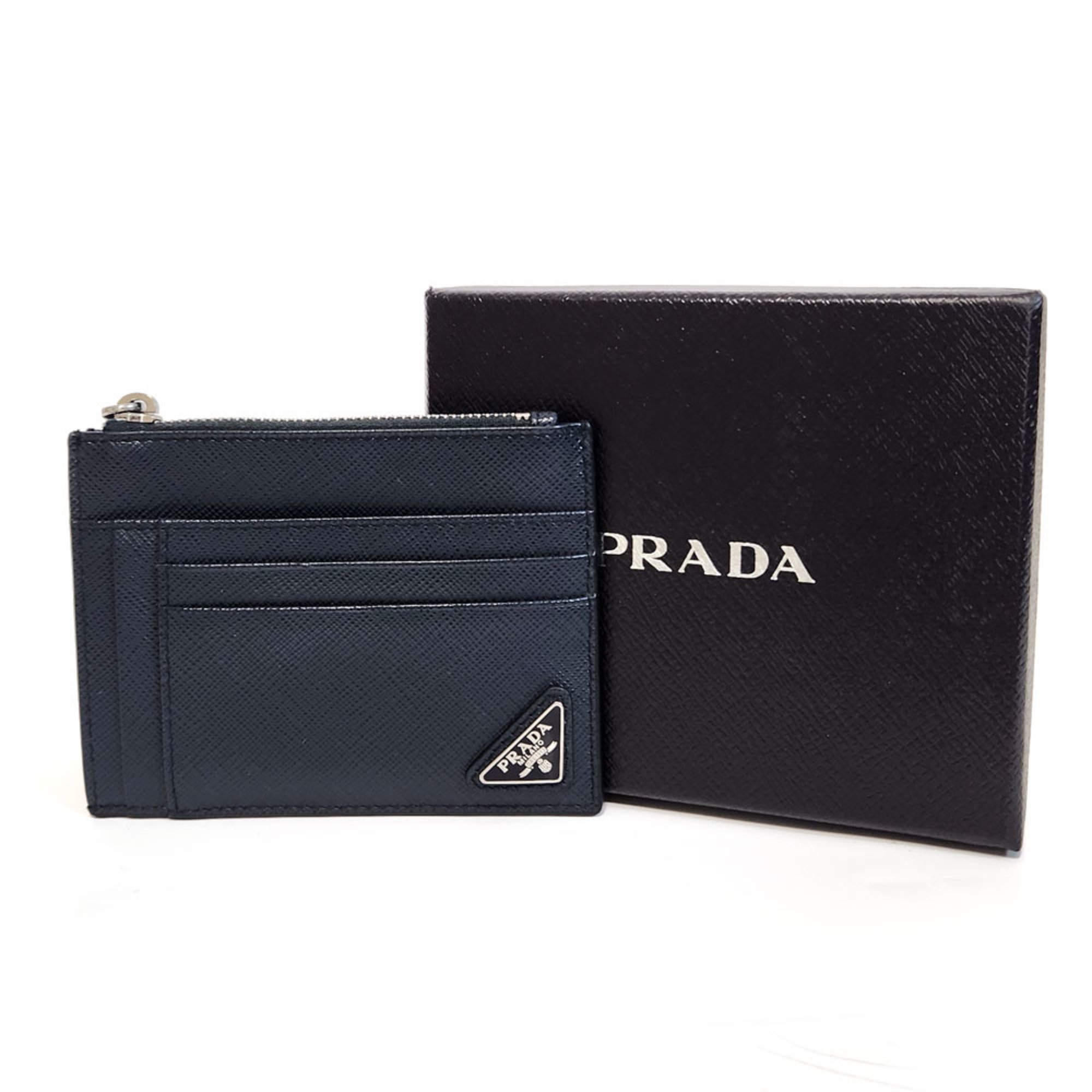 PRADA Saffiano Business Card Holder/Card Case Wallet/Coin 2MC067 Navy Leather Fragment Coin Purse