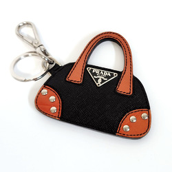 PRADA Keychain Bag Motif - Black Orange Saffiano Leather Charm Keyring for Women