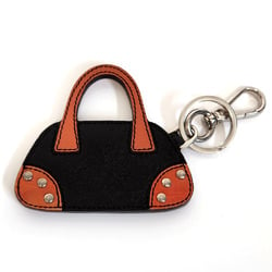 PRADA Keychain Bag Motif - Black Orange Saffiano Leather Charm Keyring for Women