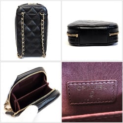 CHANEL Matelasse Phone Holder A70655 Chain Shoulder Bag Black Caviar Skin Smartphone Pouch Case for Women