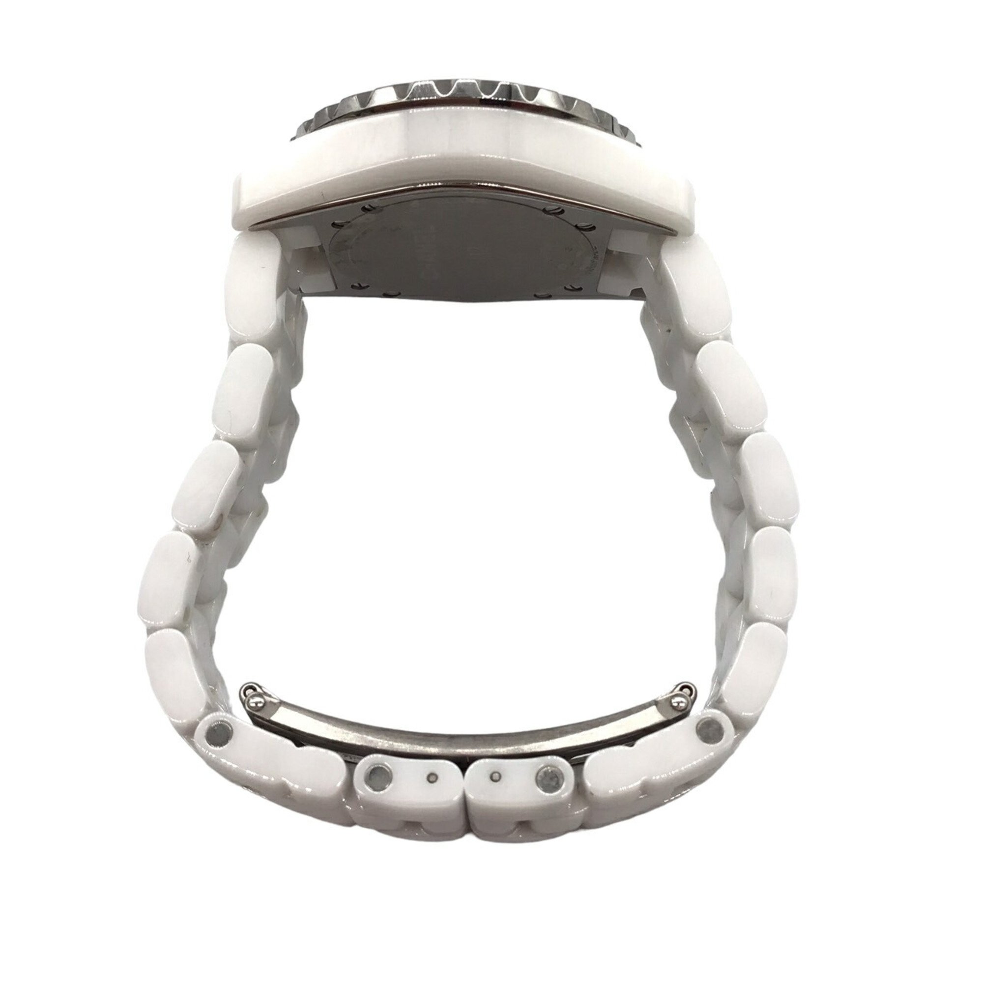 CHANEL J12 H1628 White Ceramic Diamond Index Date Change Quartz Battery Operated 33mm Wristwatch Watch Women's