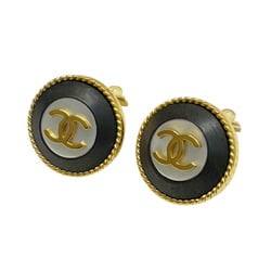 CHANEL Coco Mark Earrings Wood Shell Black Gold 97P Women's