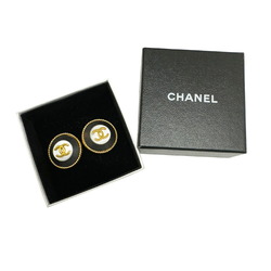 CHANEL Coco Mark Earrings Wood Shell Black Gold 97P Women's